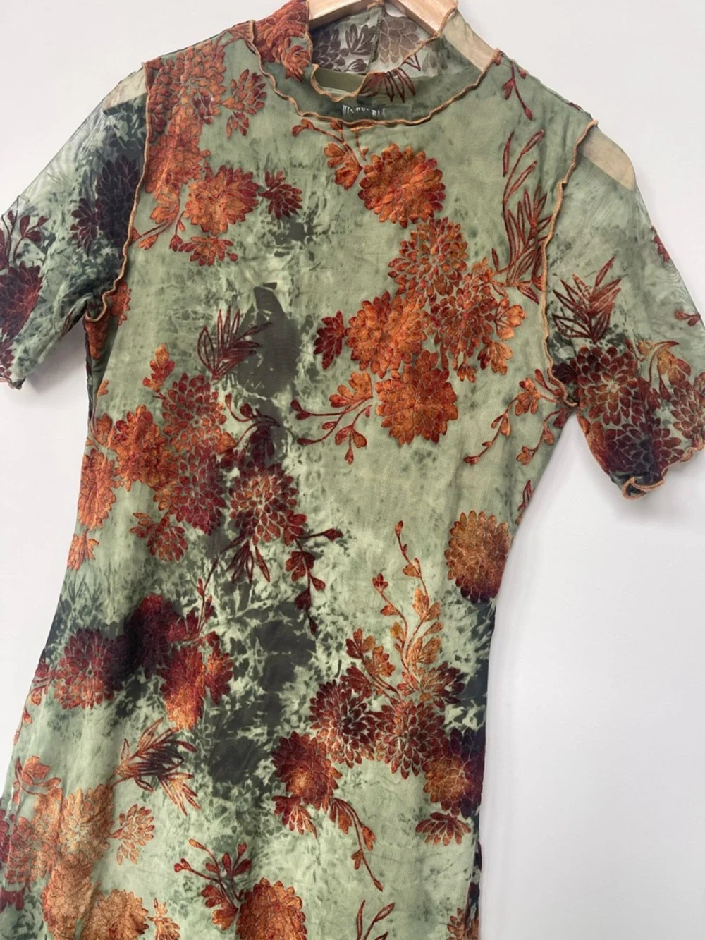 DISTURBIA | Rosaleigh Mesh Flocked Velour Midaxi Dress Whimsigoth Fairy Grunge - Picture 3 of 9